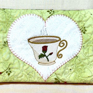 ITH Quilted Valentine Mug Rug Simple Design Embroidery Files Many Formats Instant Download