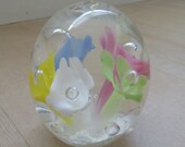 Vintage JOE RICE Controlled Bubble Trumpet Flower Art Glass Paperweight Signed
