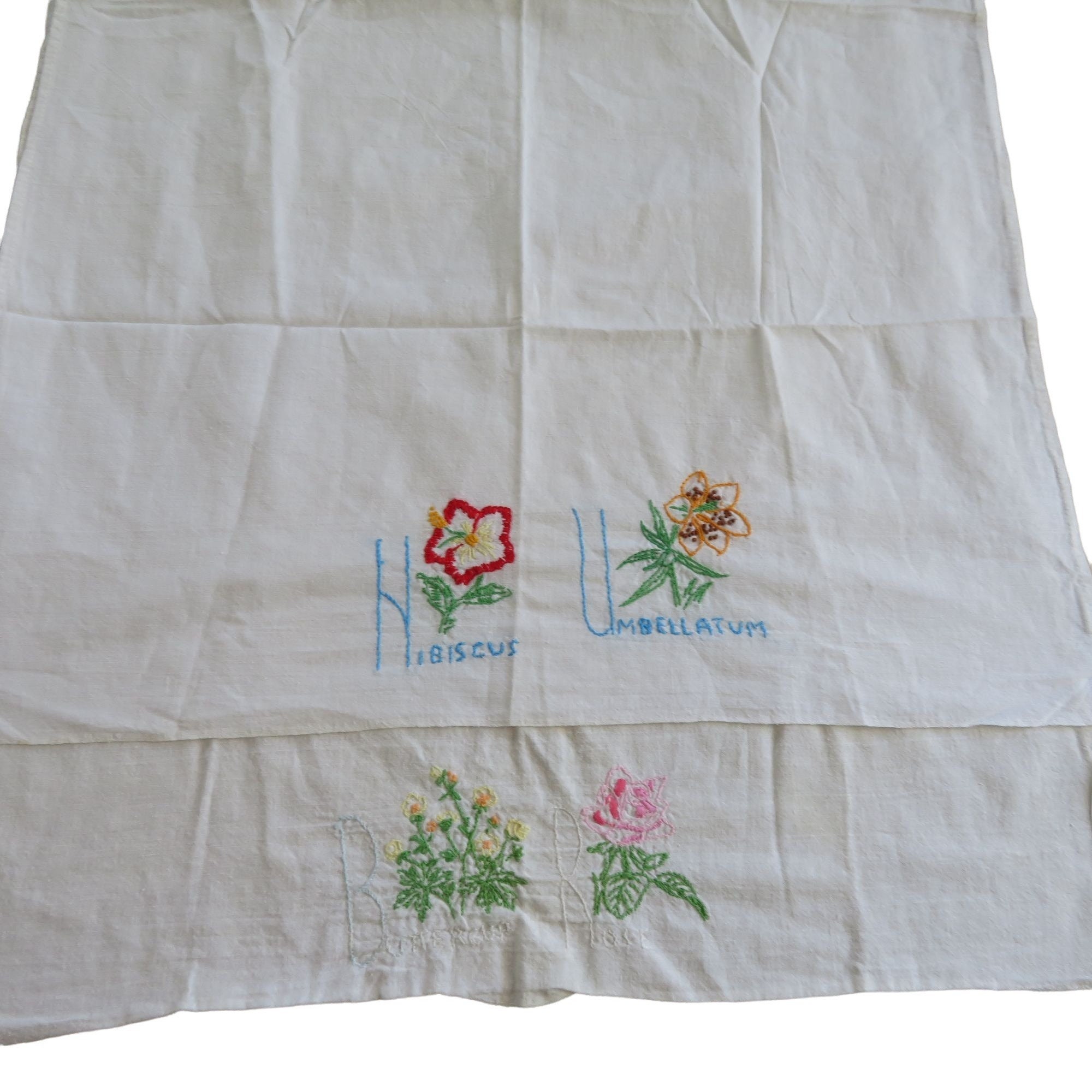 Vintage Hand Embroidered Tea Towels Lot of 2 Flowers Cottage Etsy