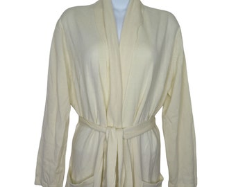 Vintage Arlotta Studio Full Length Angora Blend Dressing Gown Bath Robe XS Ivory Pockets Belted Washable