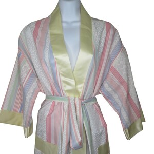 Vintage 60s Womens Full Length Dressing Gown Robe S Striped Pockets Belted Union Tag New Old Stock