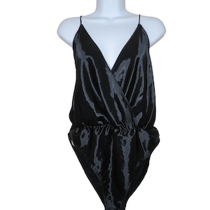 Vintage Delicates Black Satin Teddy One Piece S Snap Crotch Camisole Lingerie USA Made