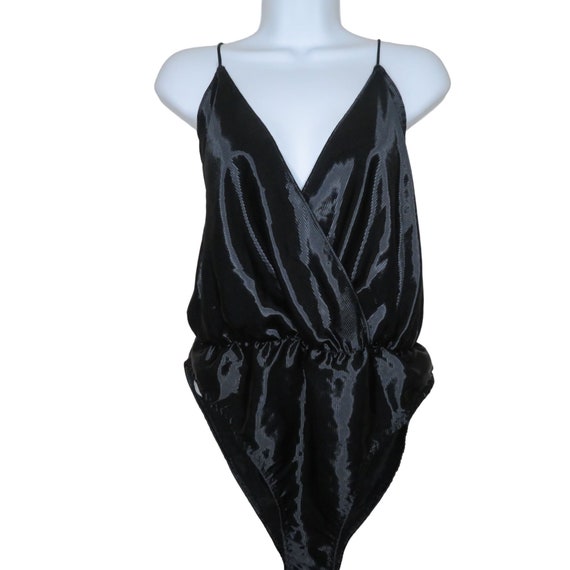 Vintage Delicates Black Satin Teddy One Piece S S… - image 1