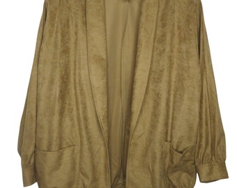 Vintage Teddi Sport Faux Suede Jacket XL Brown Open Front Pockets Washable New Old Stock