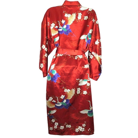 Vintage Kimono Robe One Size Burgundy Red Cranes … - image 7