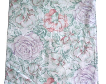 Vintage Floral Flat Sheet Pastel Roses Green Leaves Full/Queen Made in Canada