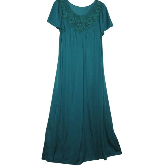 Vintage 70s Shadow Line Long Teal Green Nightgown… - image 2