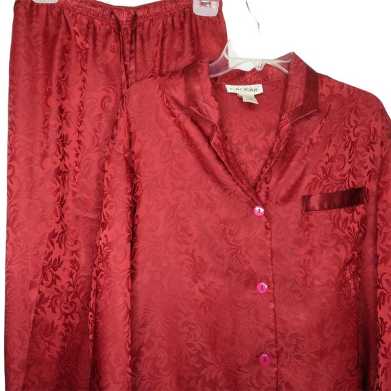 Vintage 90s Y2K Red Satin Brocade Pajama Set L Lo… - image 1