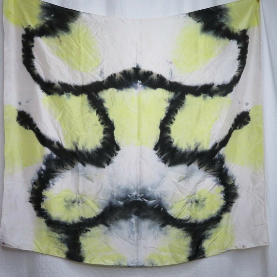 Vintage Silk Neck Scarf Hand Rolled Yellow Black … - image 3