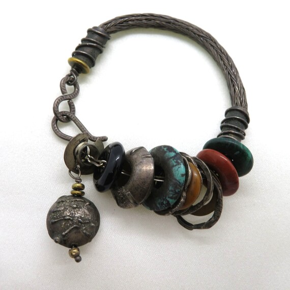 Vintage 70s Handmade Artisan Bracelet Woven Metal… - image 6
