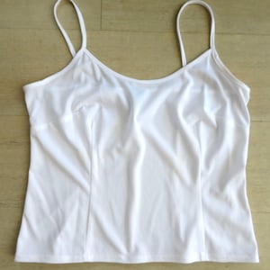 Vintage 80s R & M Richards White Cami Tank Top Size 12 Stretch Polyester USA Made