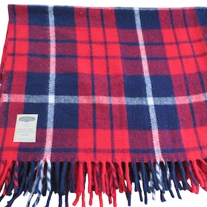 Faribault Woolen Mills Vintage Red Tartan Plaid Fringed Acrylic Blanket Throw 56&quot; x 38&quot; Made in USA