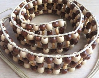 Ceinture En Macramé Vintage : Cordon Marron Foncé, Perles