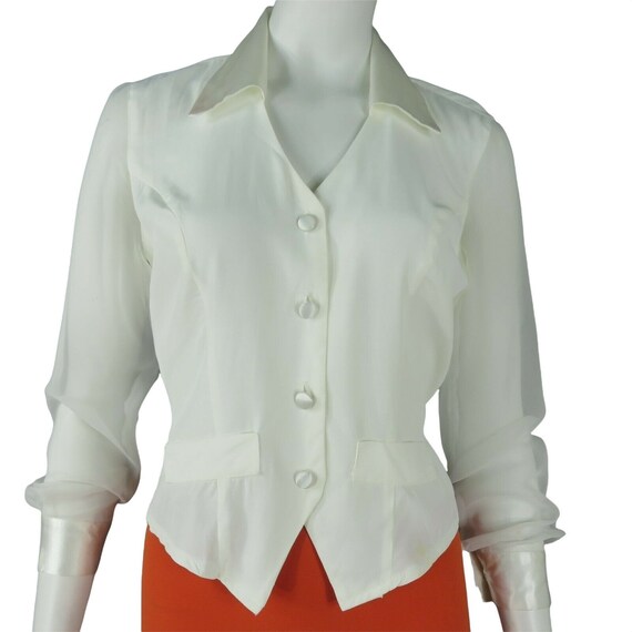 Vintage 60s White Tuxedo Blouse Small 