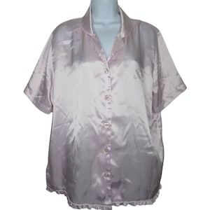 Vintage Intimate Essentials Pajama Shirt Top L Lavender Purple Ruffle Hem