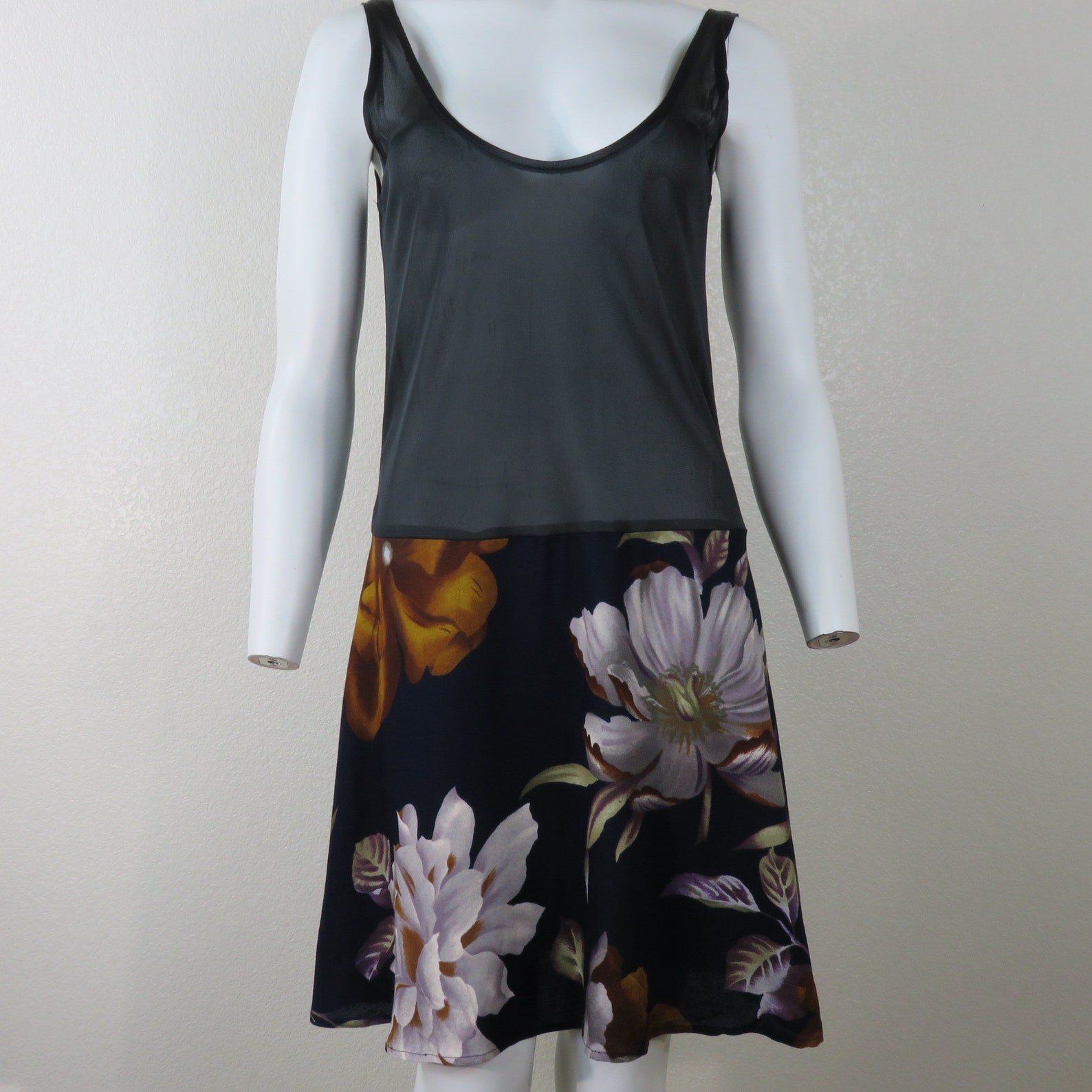 Vintage 80s Women's Black Sheer Top Floral Full Skirt Tank | Etsy