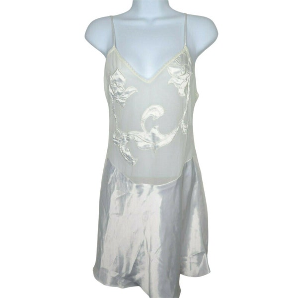 Vintage Josie White Slip Nightgown S Sheer Net Floral Satin Applique Negligee