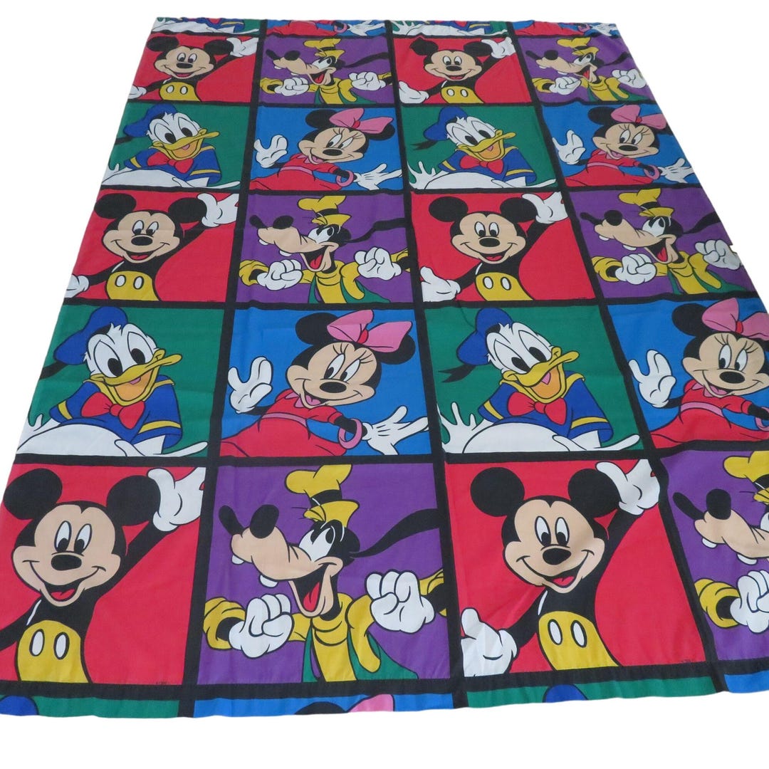 Vintage Disney Mickey Color Block Twin Flat Sheet Mickey Mouse Minnie ...