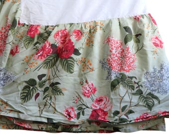 Vintage gebloemde queensize bedrok 14,5" drop groen roze Cottage Country