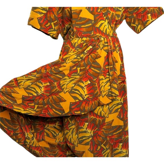 Vintage Silk Shirt Dress M Orange Brown Abstract … - image 5