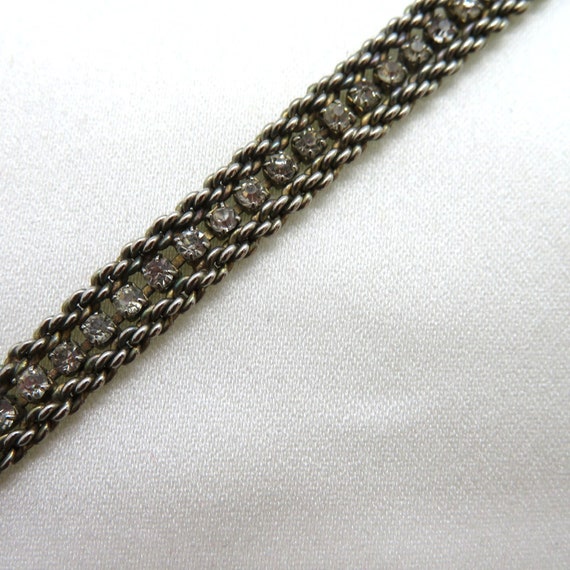 Vintage Silver Tone Clear Rhinestone Tennis Brace… - image 4