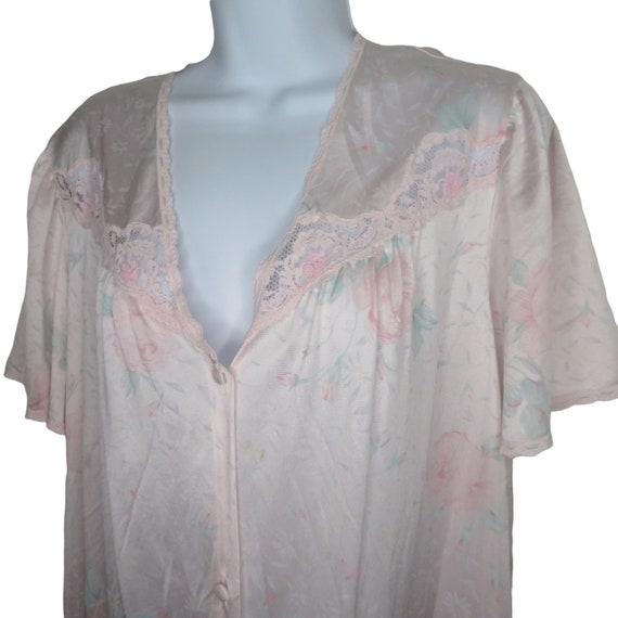 Vintage 70s Vanity Fair Robe: Pink Floral Lace Ny… - image 4