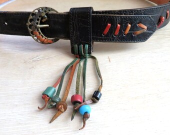 Vintage 80s Carlos Falchi Leather Belt Black Embossed Womens  display picture 1