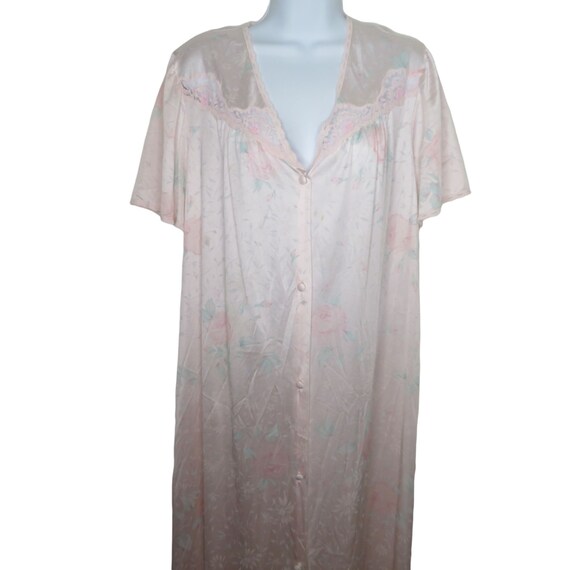 Vintage 70s Vanity Fair Robe: Pink Floral Lace Ny… - image 5
