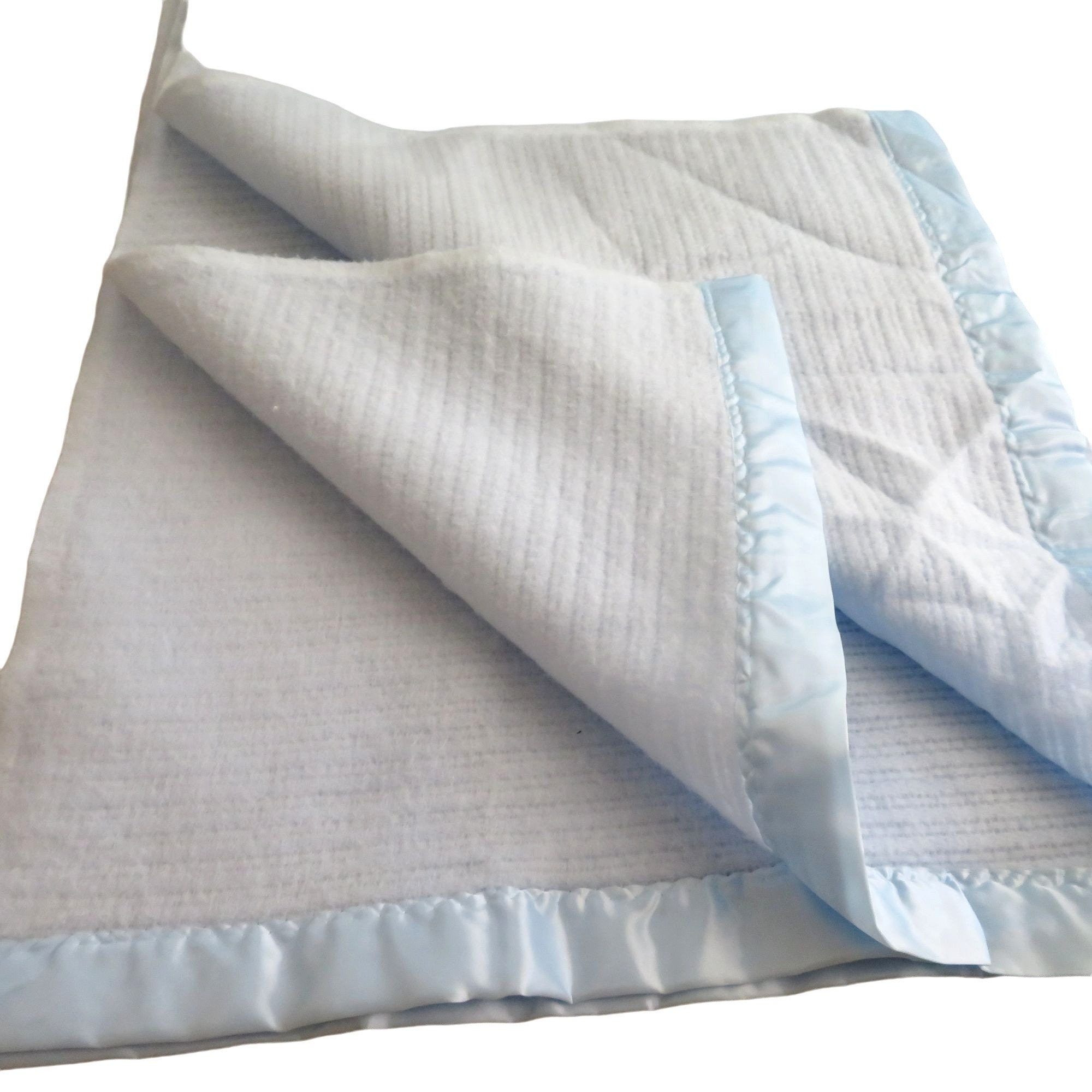 Vintage Acrylic Waffle Weave Baby Blue Blanket Satin Trim Full Etsy