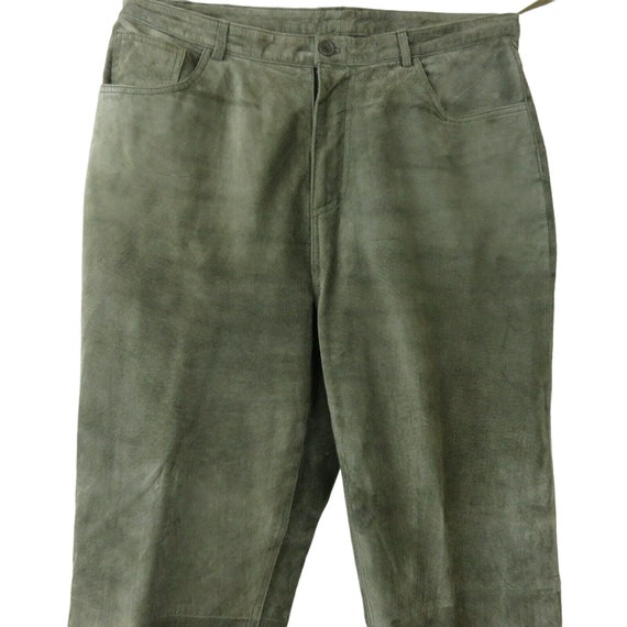 Brandon Thomas Green Suede Leather Pants M High Waist