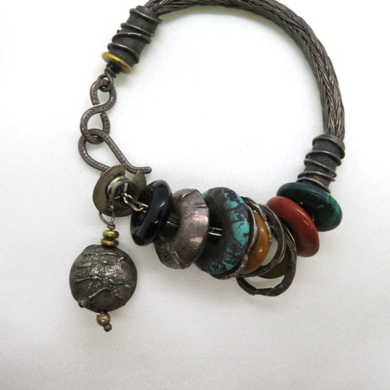 Vintage 70s Handmade Artisan Bracelet Woven Metal… - image 7