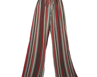 Vintage Rainbow Red Black Striped Pants XS High Waist Wide Leg Lounge USA