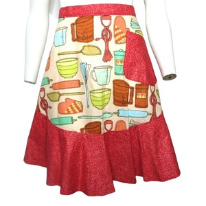 Half Apron Red Ruffle Pocket Baking Apron Retro 50s Style New