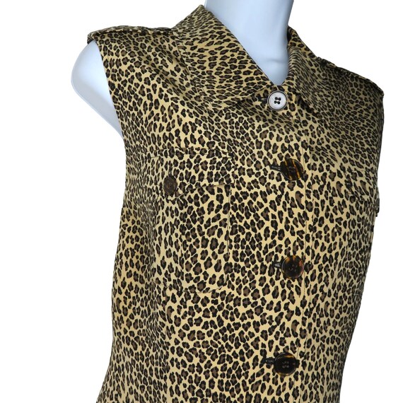 Vintage 90s Ann Klein Silk Blouse M Leopard Print… - image 3