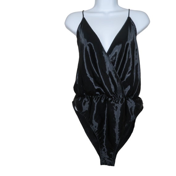 Vintage Delicates Black Satin Teddy One Piece S S… - image 2