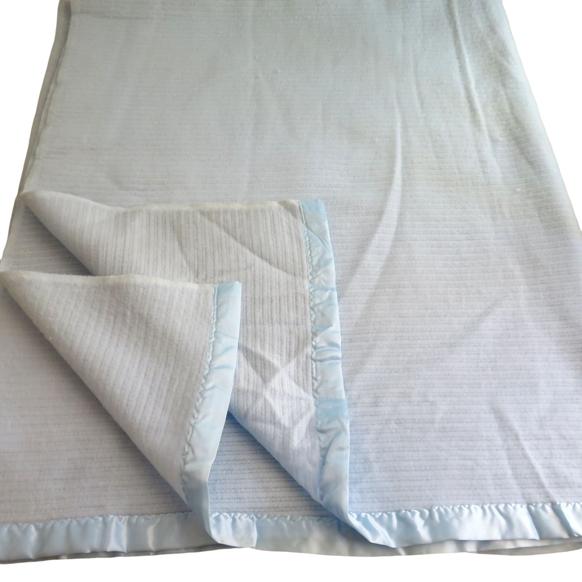 Vintage Acrylic Waffle Weave Baby Blue Blanket Satin Trim Full Etsy