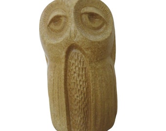 Vintage 70s Large Art Pottery Clay Ceramic Owl Figurine Statue Home Décor or Yard Art Handmade Signed 9 1/2&quot; Made in USA