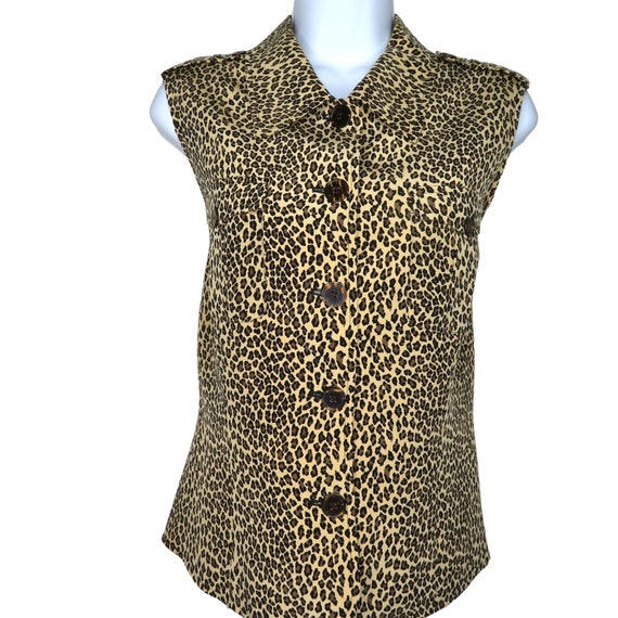 Vintage 90s Ann Klein Silk Blouse M Leopard Print… - image 1