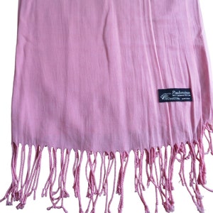 Vintage Handmade Pink Pashmina Scarf Wrap 90% Cashmere Silk 30" x 72" Fringe New Old Stock Super Soft