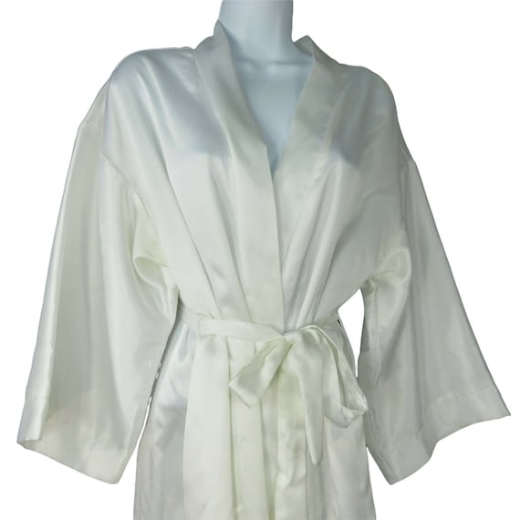 Vintage Dentelle Long White Kimono Robe L Belted … - image 1
