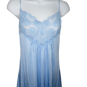 Vintage 60er Jahre Kayser Long Slip Nachthemd S Blau Sheer Lace Nylon Low Back USA