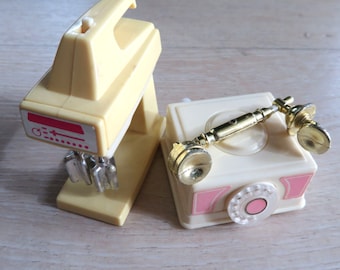 Vintage 80s Barbie Dollhouse Accessories: Wind-Up Mixer & Telephone