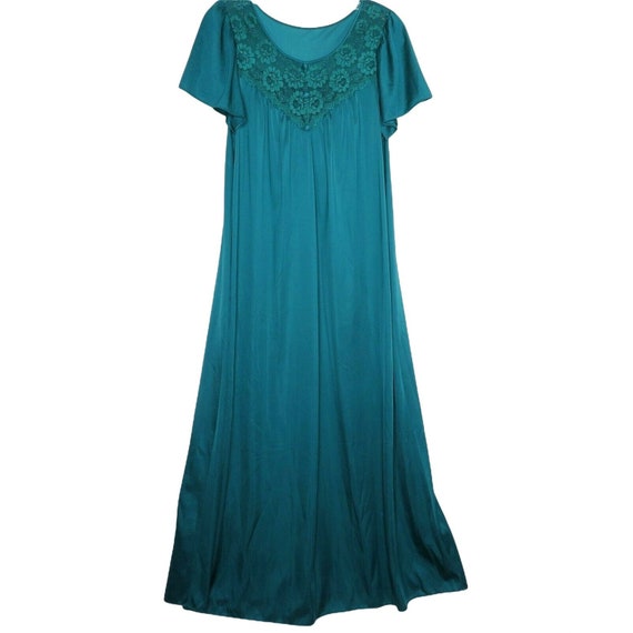 Vintage 70s Shadow Line Long Teal Green Nightgown… - image 9