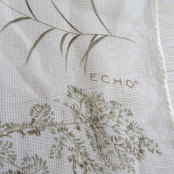 Vintage ECHO Silk Scarf Beige Green Orange Leaf R… - image 6