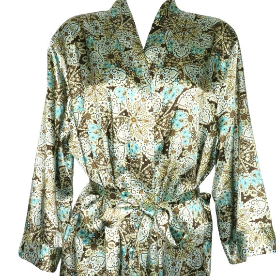 Vintage 80s Adonna Kimono Dressing Robe L Blue Br… - image 1