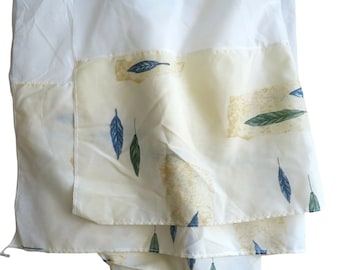 Vintage Wamsutta King Size Bed Skirt Beige Blue Green Feathers 13" Drop USA Made