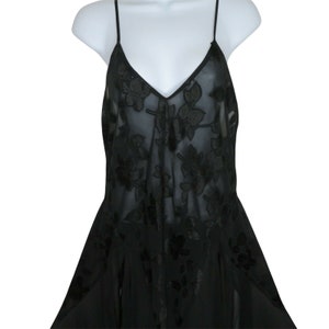 Vintage Morgan Taylor Sheer Black Slip Nightgown M Sweeping Sheer Chiffon Panels