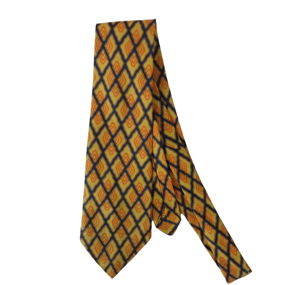 Vintage 70s Orange Blue Geometric Men's Necktie 1… - image 2