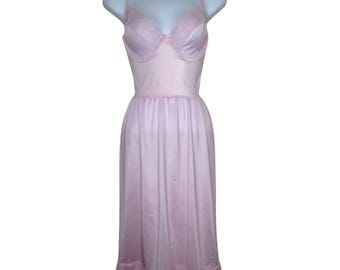 Vestido lencero rosa de encaje de JCPenney, estilo vintage de los años 70, talla 34C (pequeña), de nailon y elastano, hecho en EE. UU.