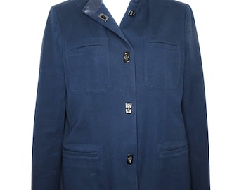 Chaqueta vintage Ralph Lauren de inspiración militar azul marino de los años 90 para mujer, talla 6, cuello con ribete de cuero